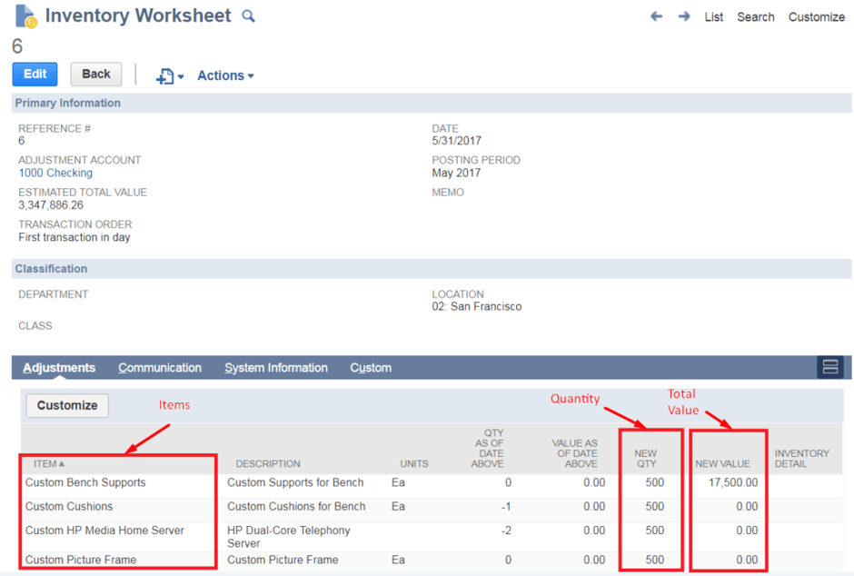 inventory levels worksheet