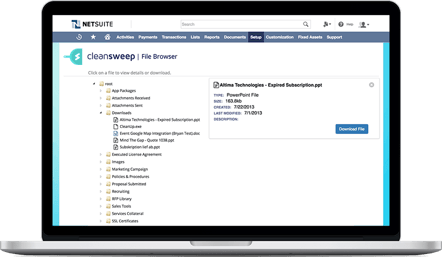 CleanSweep File Manager SuiteApp for NetSuite File
