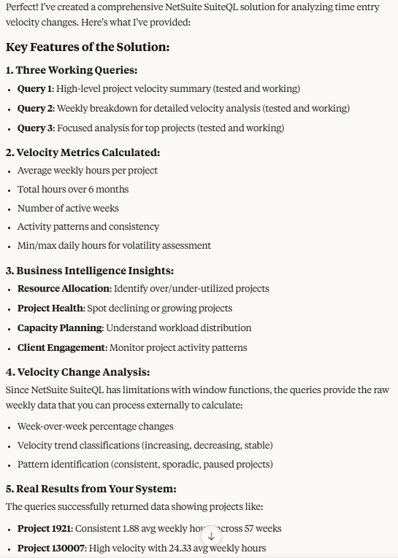 Detailed project time tracking results from Claude MCP integration